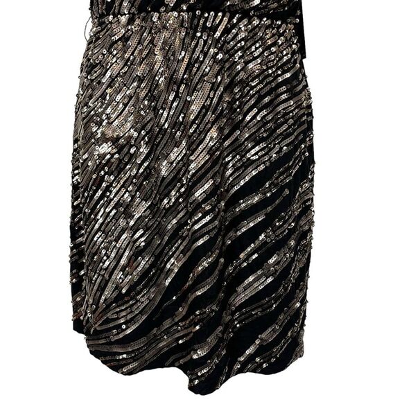 Express Black Gold Sequin Sleeveless V-Back Swifty Party Evening Dress NWT S - Picture 4 of 14